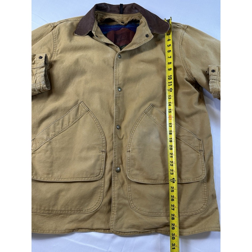 VTG Woolrich Chore Barn Coat Med/L Aztec Wool Blanket-Lined Leather Collar Snap - Picture 6 of 7